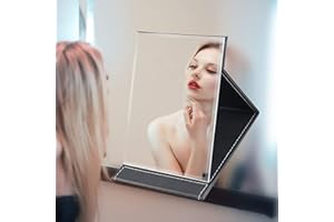 JTOOYS Mirror, Desktop Mirror, Creative Folding PU Makeup Mirror, Smart Portable Mirror, Desktop Folding Mirror with Stand, Simple Fashion Black Mirror 21.5x15.5cm