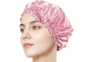 LDUMODUW Seidenhaube zum Schlafen, 100% Maulbeerseide Eine Doppelte Mütze Satin Bonnet Schlafhaube Seide Verstellbare Kappe Kopfbedeckung Haarhaube mit Elastikband Schlafmütze Nachtmütze für Damen und Mädchen