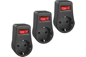 GlamPiece Steckdose mit Schalter, 1 fach Steckdosenadapter, Stecker Schaltbar, Zwischenstecker mit Schalter Schwarz (3 Stück)