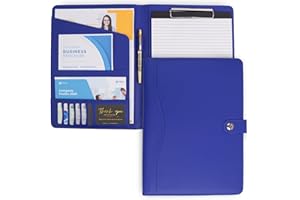 AMKSONS Geschäft - Cartellina formato A4, con portablocco e blocco note DIN A4, in pelle PU, con scomparti per documenti, portapenne, coperchio e chiusura magnetica (blu) (AMK-0202)