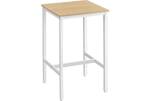 VASAGLE Table Haute, Table de Bar Carrée, Cadre en Acier, 60 x 60 x 92 cm, Montage Facile, pour Cuisine, Salon, Style Moderne, Couleur Chêne et Blanc LBT025W09