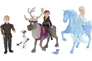 Disney Frozen 2 Princess Mini Fashion Set - Posable Elsa & Anna with Kristoff - Includes Olaf, Sven & Magical Friends Plus 4 Signature Outfits for Magical Adventures - Disney Princess Dolls Playset