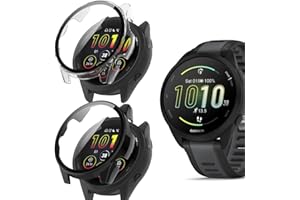 carinacoco 2 Pack PC Case Compatible for Garmin Forerunner 165/165 Music With Tempered Glass Screen Protector, Full Coverage Hard PC Shockproof Protective Cover, Black+Transparent