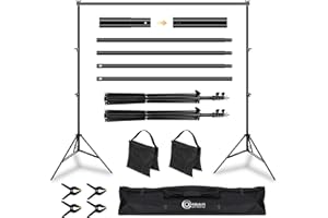 OMBAR Backdrop Stand for Photography Adjustable 2.6 x 3 m for Portrait, Product Photography and Video Shooting, Telescopic Stand for Photography with 4 Clips and 2