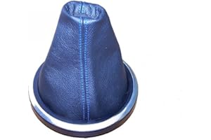 The Tuning-Shop Ltd Compatible with Gear Gaiter for Ford Fiesta 2002-2008 MK6 Real Black Leather Blue Stitching