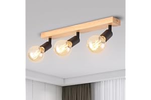 ANWIO Plafonnier Spots, 3 Spots de Plafond Led Intérieurs Base E27, Spots de Plafond Noirs avec Base Rectangulaire, Luminaires Intérieur LED Rotatifs (Sans Ampoules) EUC-EA190812-27-03RB-1U