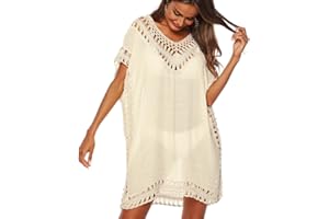 YKDLLF Mujer Kaftan Maxi Largo Vestido de Playa Bohemio Traje de Baño Cubrir Cover Ups Verano Pareos V Cuello Vestidos de Playa Mujer Camisolas de Playa Bikini Cover Up Camisas