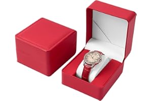 AfitLulu Uhrenbox Einzeln Uhren Aufbewahrungsbox mit Abnehmbaren Uhrenkissen für Damen und Herren, Uhrenkoffer PU-Leder Uhrenaufbewahrungsbox für Armbanduhren, Smartwatches, Armbänder (Rot)