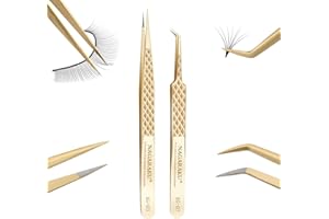 NAGARAKU 1 Paire Fibre Pinces à Épiler Précision Professionnelle Antistatique Antidérapante Nail Art Séparation Pinces Droites & Courbées Pour Prendre des Cils Individuel ou des Volumineuses(AG-03&07)