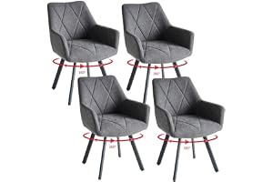 DEYARNA HOME Set med 4 roterande matstolar med armstöd, 360° roterbara vadderade köksstolar med linneöverdrag och metallben