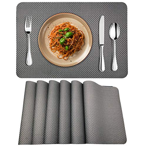 Morrols Manteles Individuales PVC Antideslizante Lavables Resistentes al Calor para Cocina, Hogar, Restaurante, Mesa de Comedor Fácil de Limpiar y Impermeable (Gris)