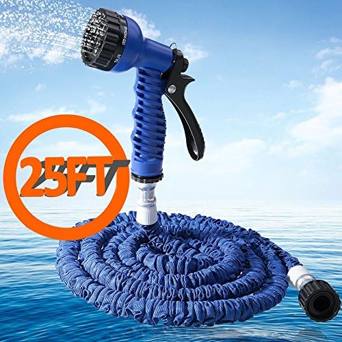 Garden hose,25FT Deluxe Latex Triple Layer Flexible Expandable Magic Garden Water Hose With 7 Functions Spray Nozzle&amp; Aluminium Fittings  (Blue)