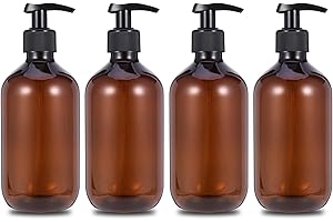 GENWISS olyee 4 Pack 17oz Pump Dispenser Bottles, 500ml Refillable Empty Lotion Liquid Soap Pump Bottle for Oil, Emulsion Shampoo, Pump Lotion, Bathroom, Liquid Makeup Bottles(Brown)