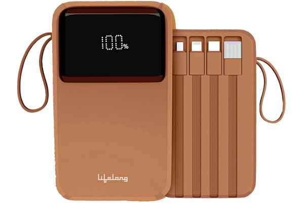 Lifelong Electronics 20000mAh 22.5W Fast Charging Power Bank 3 Inputs (in-Built USB Cable + Lightning + Type-C Port) 6 Outputs (3 in-Built Cables + 1 Type-C Port + 2 USB Ports) QC 3.0 Powerbank