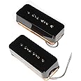 LAMSAM Stacked P90 Pickups Set, Hum-canceling P-90 Neck Bridge Pickup, Vintage Tone Soapbar Pickup Alnico Magnets Dynamic Vintage Tone, Black