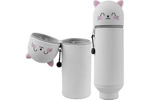 YADOBIG 2 en 1 Trousse Scolaire en Silicone, Trousse Crayons Télescopique Silicone, Kawaii Chats, Kawaii Étui École avec Fermeture Eclair, Convient pour École, le Bureau, Cadeau pour Garçons et Filles