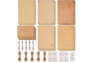 BUYGOO 60 Pack Vintage Letter Writing Paper and Envelopes Set Vintage Stationary Paper Includes 20 Sheets A5 Letter Papers 10 Kraft Envelopes, 10 Retro Keys, 10 Hemp Rope and 10 Stickers for Letter Gift
