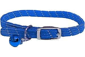 LARRYROO Cat/Kitten Reflective Softweave Collar with Safety Elastic & Bell with Safety Release (Blue)