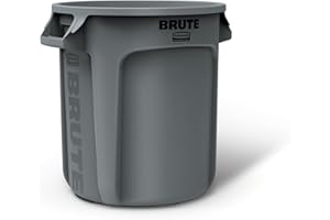 Rubbermaid Commercial Products BRUTE Rund-Behälter 38 L Grau – Schwerlast-Tonne mit Luftkanälen, für Büro, Haushalt, Garage, Baustellen, Außenbereich & Einfahrt – FG261000GRAY