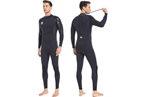 BEEK Traje de Neopreno para Hombre, Traje de baño térmico, 3 mm, protección UV, Manga Larga, Cremallera Trasera, Ultra elástico, Color Negro, Traje de baño para bucear, natación