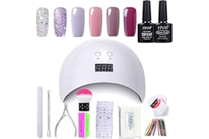 Gel Nail Polish HNM 6 Gel Nail Starter Kit with 24W LED Curing Lamp Base and Top Coat UV LED Soak Off Nail Polish Remover Wrap Manicure Tools Gift Set