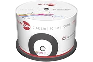 Primeon 2761107 CD-R Blank Discs (80 Minute, 700MB, 52x Cakebox Spindle, 50), Black