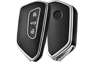 ‎OATSBASF OATSBASF Autoschlüssel Hülle für VW, TPU Silikon Schlüsselhülle, kompatibel mit Golf 8, ID3, ID4, GTI, GTE, Seat Leon MK4, Tarraco, Ateca & Skoda Octavia (Silber Rand-Schwarz)