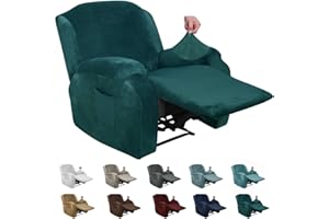 XINEAGE 4 Pieces Velvet Recliner Slipcover Stretch Recliner Chair Cover with Side Pocket Anti-Slip Fitted Recliner Cover Couch Furniture Protector with Elastic Bottom (Recliner, Blackish Green)