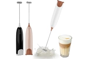 Aischens Frullino Montalatte Elettrico Portatile, Mini Frullatore e Miscelatore Elettrico Cappuccino, Mini Sbattitore per Uova, Montalatte Manuale per Latte Matcha Caffè Cioccolata Calda (Bianco-rosa)