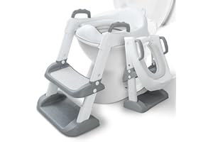 NINGESHOP Reducteur Toilette Enfant,Abattant WC Antidérapant Échelle Réducteur, Pliable et Réglable, Réducteur WC Enfant Siege Toilette Enfant avec Marche Adapté pour Apprentissage de la Propreté
