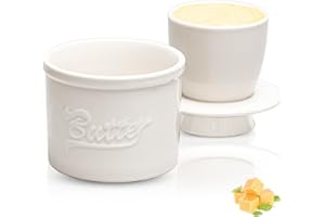 LUMIN TUTU Francuska maselniczka, ceramiczny dzwon na masło z pokrywką i linią wodną, chłodzony wodą na świeże i miękkie masło, styl vintage, ceramika biała