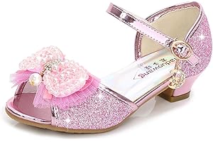 YOSICIL Mädchen Prinzessin Schuhe ELSA Schuhe mit Absatz Glitzer Schuhe Kinder Kristall Pumps Mädchen Kostüm Zubehör Schuhee Lila Blau Pink Golden Silber in Größe 26-38