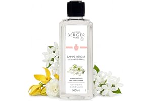 Maison Berger Precious Jasmine Lampe Berger Refill, 500 ml (16.9 fl oz), Odor-Neutralizing Home Fragrance Oil, Jasmine Ylang-Ylang Carnation Peony Peach Apricot Orange Blossom, Made in France