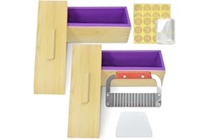 Artcome 1,2 l Seifen-Kastenformen, 2 Sets, rechteckige Silikonformen, Holzkiste mit Deckel, DIY-Seifenherstellungszubehör mit gewelltem Edelstahl-Schaber und geradem Kunststoffschneider