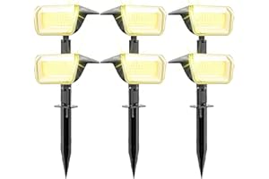 Linkind Lampe Solaire Exterieur, Lumiere Eclairage Solaire Ultra Longue Durée, 60 LEDs Spot Solaire Exterieur 800lm, IP67 Eclairage Exterieur Solaire pour Jardin, Chemin. Blanc Chaud,Lot de 6.