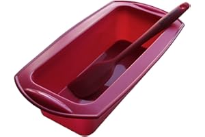 Backhaus FlexBake Moule à Cake Silicone 22 cm avec Spatule Maryse – Silicone Platinium 100%, Antiadhésif, Sans BPA, Format Idéal Cake, Gateau et Pain Maison, Compatible Four, Lave-Vaisselle – Rouge