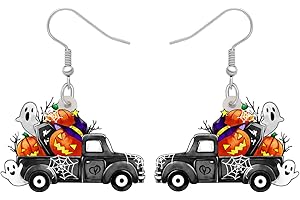 RAIDIN Boucles d'oreilles pendantes en Acrylique Amusant Bizarre Camion avec Citrouilles Halloween Bijoux pour Femmes Filles Festival Cadeaux