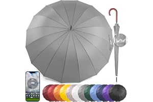 Royal Walk Parapluie Automatique pour Homme et Femme Résistant aux Vent, Solide, Anti Tempete, XXL Grand Taille' Parapluie Canne De Golf Pour 2 Personnes, Poignée en Bois 16 Baleines 120 cm (Gris)