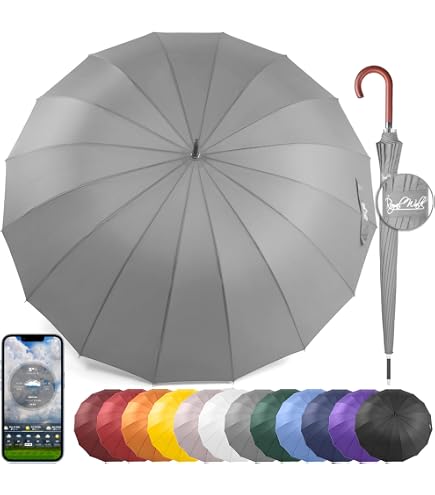 Parapluie Canne ZOMAKE 12/16 Côtes - Grand Parapluie De Golf 55 Pouces - Poignée Bois, Ouverture Automatique - Homme Femme - Vent Et Pluie