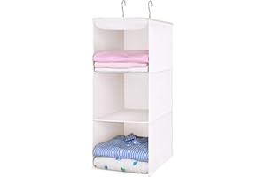 MaidMAX Étagère Suspendue de Toile, Etagere Rangement, Organiseur Placard de Rangement à 3 Compartiments avec 2 Crochets, Organiseur de vêtements, Armoire Meuble de Rangement, 25x38x61cm, Beige