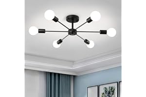 U/A Modern Sputnik Chandeliers 6 Lights, Semi Flush Mount Ceiling Light Black Pendant Lighting for Bedroom Living Room Kitchen Dining Room Restaurant (Black)