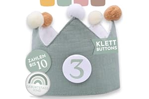 BJORKI® Geburtstagskrone Mädchen & Junge aus Musselin – Klett-Buttons mit Zahlen von 1-10 – Wendbare Krone Geburtstag Mädchen, Krone Geburtstag Junge, Krone Kindergeburtstag, Geburtstag Krone