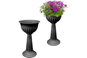 KYY'Z - Terracotta Urn Planters 75cm – Large Plastic Flower Pots - 29.5 Inch Tall Planter - Indoor Outdoor Garden Nursery – Lightweight Flowers Container – No Drainage Hole (Black, Set of 2)