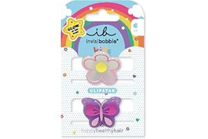 ‎INVISIBOBBLE invisibobble CLIPSTAR GLOW KIDS HAPPY FLOWER - 2 Stück leuchtende Kinder Haarspangen – Blume- und Schmetterling-Design – Rutschfeste Haarclips für gesundes Haar – Perfekt für Mädchen