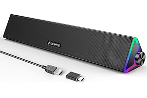 LENRUE PC Speakers,Computer Speakers with Single USB for Power and Stereo Sound,PC Soundbar with Touch Lights,Gaming Speaker for Desktop,Laptop,Monitor (USB-C Adapter Included)