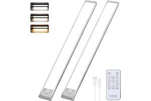 LUJASI 40cm Unterbauleuchte Küche LED, 2 Stück Schrankbeleuchtung mit Bewegungsmelder Fernbedienung, 2200mAh USB Wiederaufladbar Schranklicht, 3 Farbmodi Magnetische Lichtleiste für Schrank, Kleiderschrank