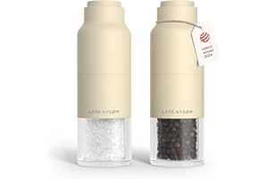 LARS NYSØM Moulin à sel et poivre en acier inoxydable avec moulin réglable I Set de moulins à épices en forme de bouteille manuel (Almond Beige)