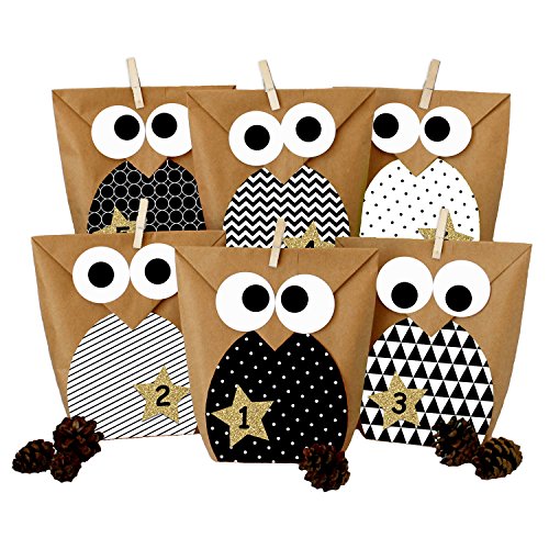 DIY Adventskalender Set zum Basteln – Weihnachtseulen Schwarz-weiß – Eulen Weihnachten – zum Befüllen – zum selber füllen - 2