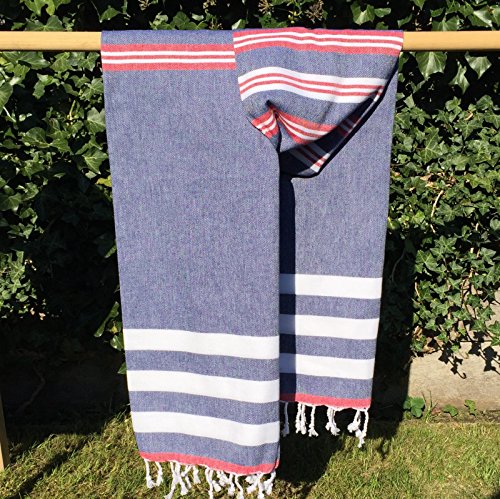 ANATURE Seaport – 100% Baumwolle – OEKO-TEX Standard 100 Certificat – Prewashed – super sanft – direkte Nutzung – Hamamtuch – Badetuch – Handtuch Backpacker – Strandtuch – Saunatuch – Babytuch – Turkish Towel – Pestemal – Fouta (Navy Blue/Red) - 4