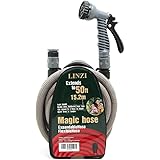 LINZI Expandable Garden Water Hose 15M 50FT Magic Hose Double Latex Inner Hose Flexible No Kink + Plastic Connectors + 7 Func